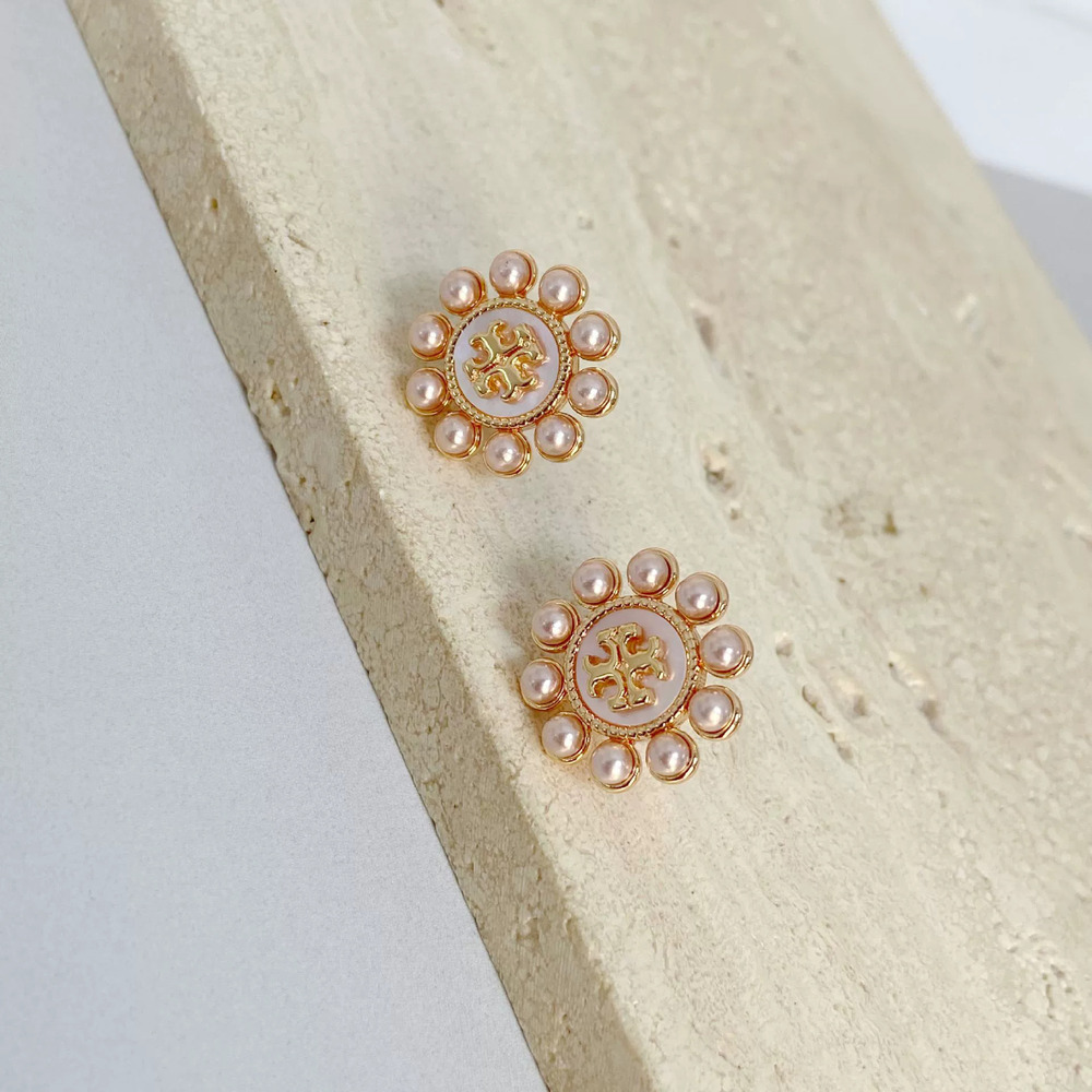 Tory Burch Pearl Inlaid Sun Shape Earrings